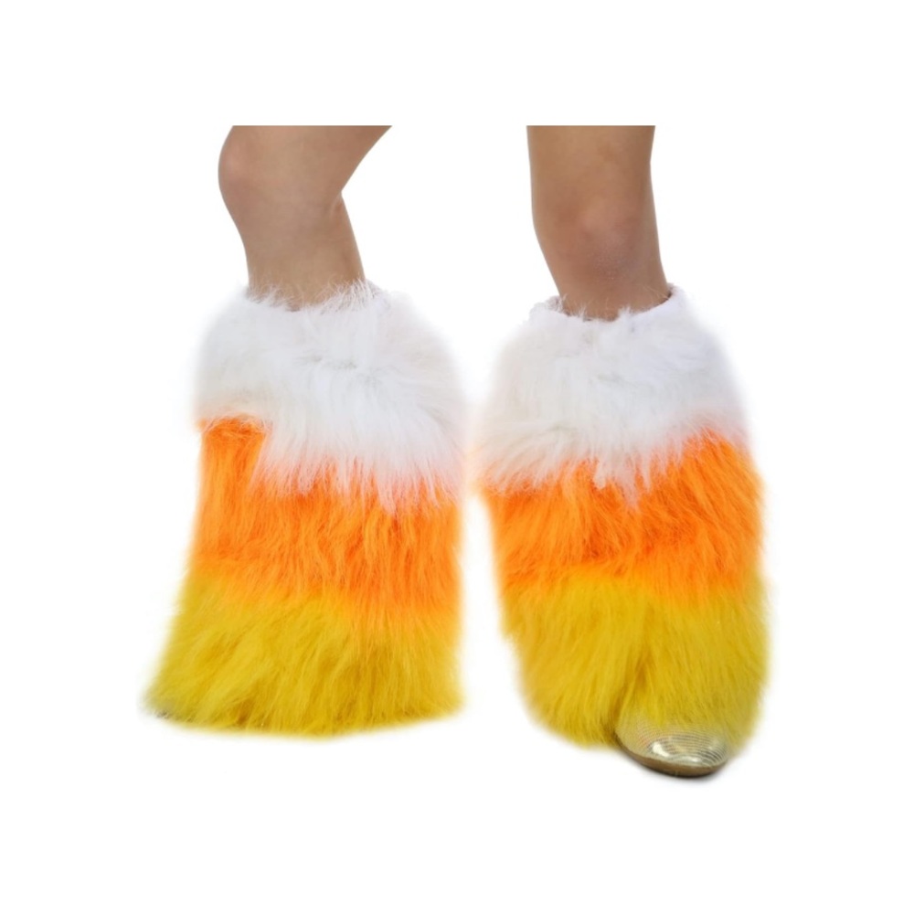NWT Halloween Candy Corn Fuzzy Faux Fur Leg Warmers